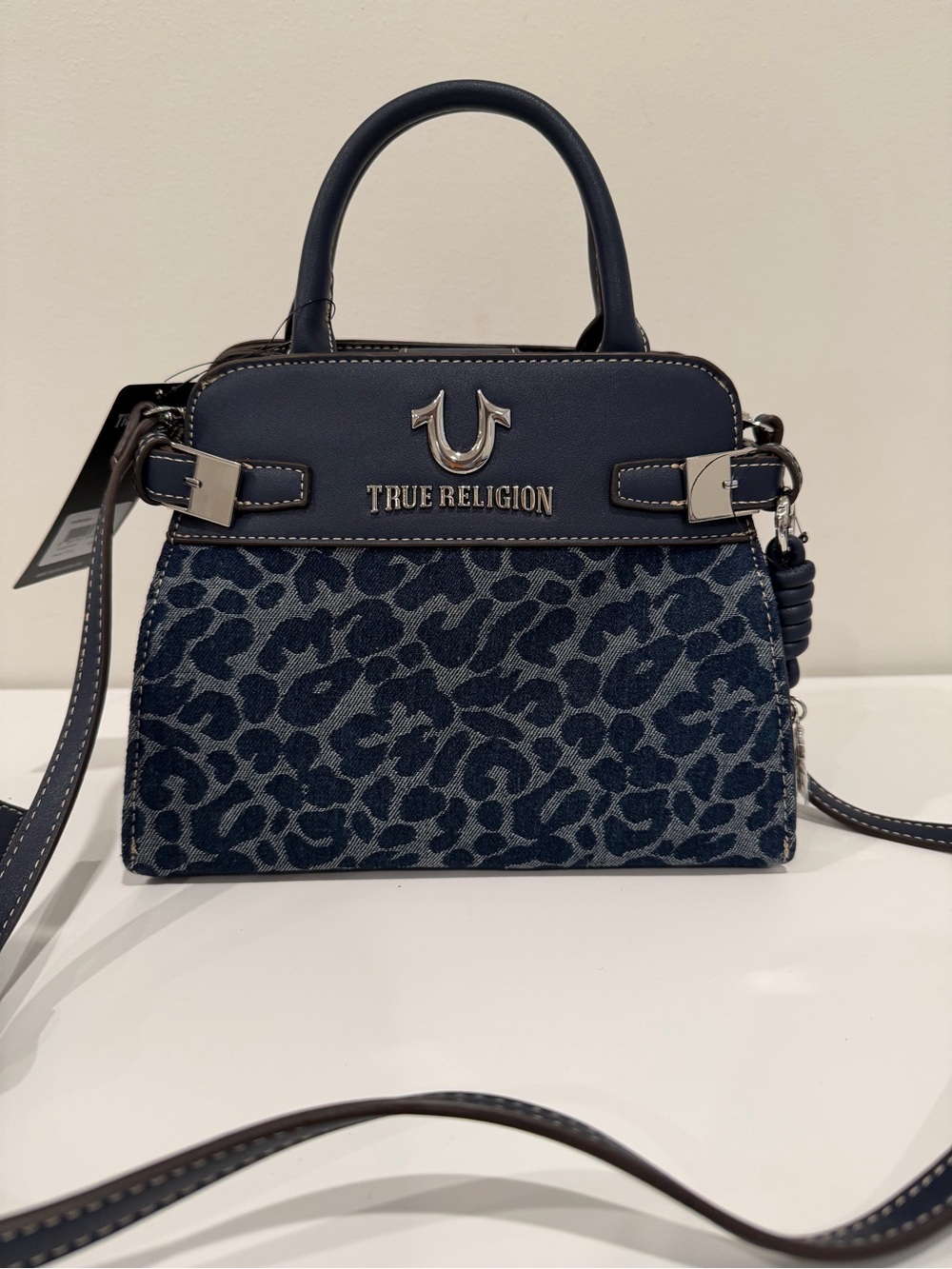 True Religion Women's Navy Leopard Denim Satchel